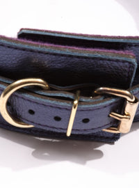 Sonya - Special Edition Metallic Sapphire Leather Faux Fur Lined BDSM Waist Belt - DDB