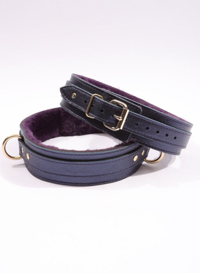 Sonya - Special Edition Metallic Sapphire Leather Faux Fur Lined BDSM Thigh Restraints - DDB