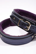 Sonya - Special Edition Metallic Sapphire Leather Faux Fur Lined BDSM Thigh Restraints - DDB
