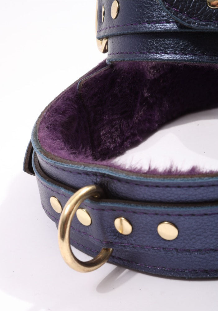 Sonya - Special Edition Metallic Sapphire Leather Faux Fur Lined BDSM Thigh Restraints - DDB