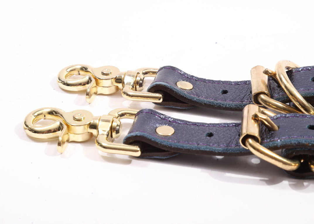 Sonya - Special Edition Metallic Sapphire Leather Adjustable Bondage Garters - DDB