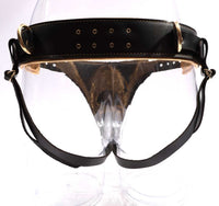 Theodora - Black and Gold Padded Leather BDSM Strap On Harness - DDB