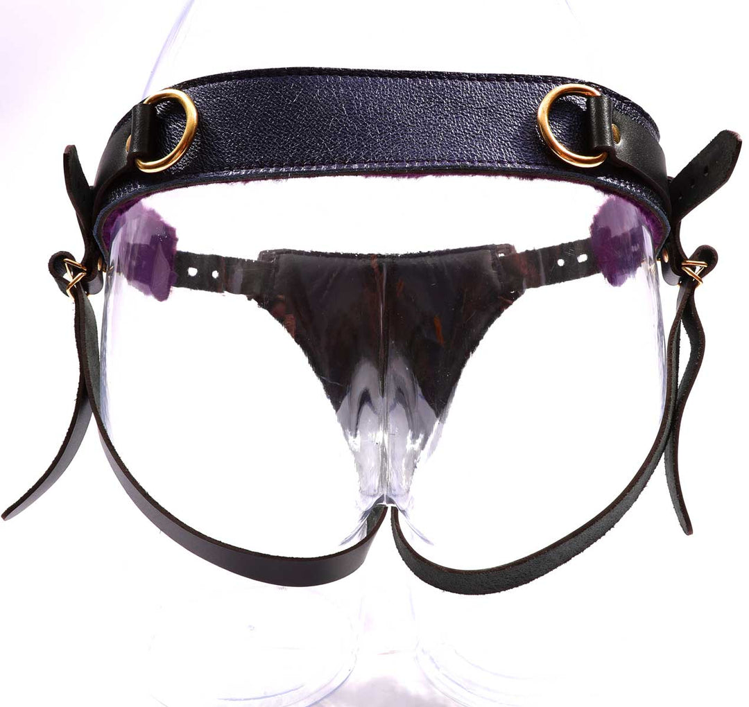 Sonya - Special Edition Metallic Sapphire Leather BDSM Strap On Harness