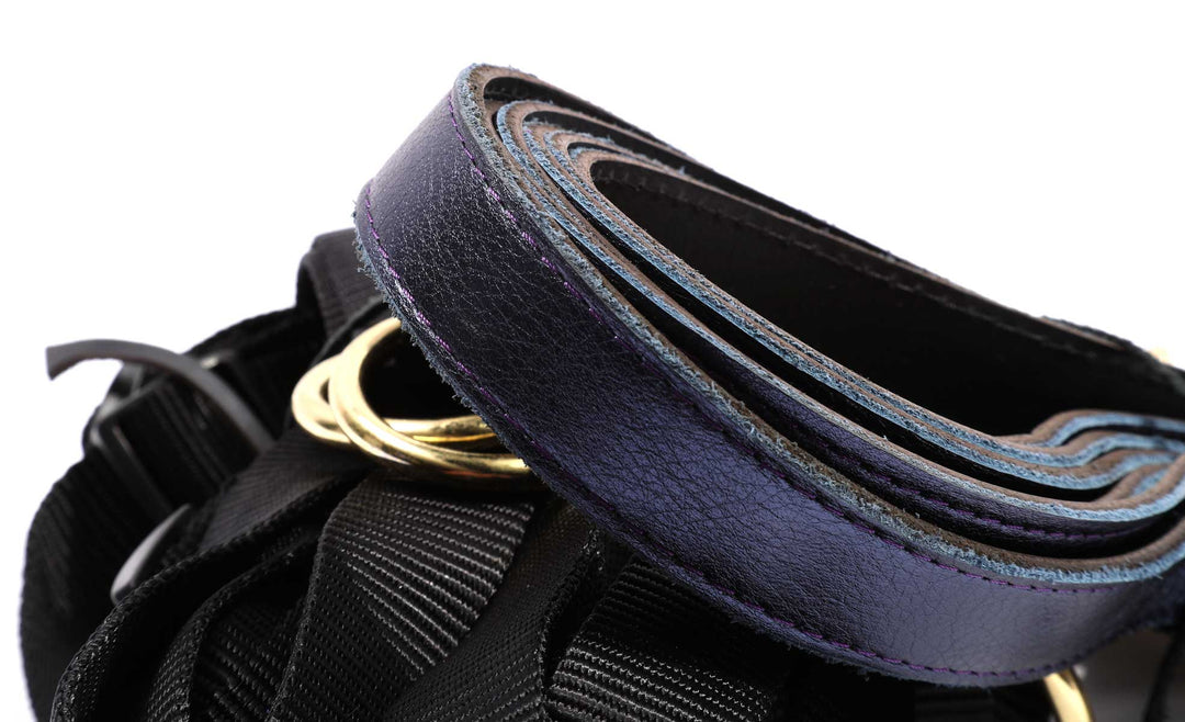 Sonya - Special Edition Metallic Sapphire Leather Under Mattress 6 Point Bondage Restraint System - DDB