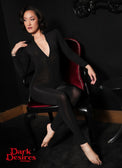 Black Sheer Catsuit with Double Zipper - DDB