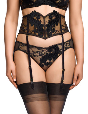 Dita Von Teese Velveteese black lace and velvet suspender belt