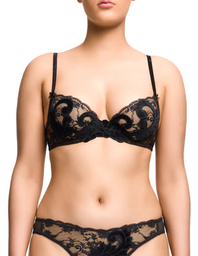 Dita Von Teese Velveteese black lace plunge bra with velvet applique