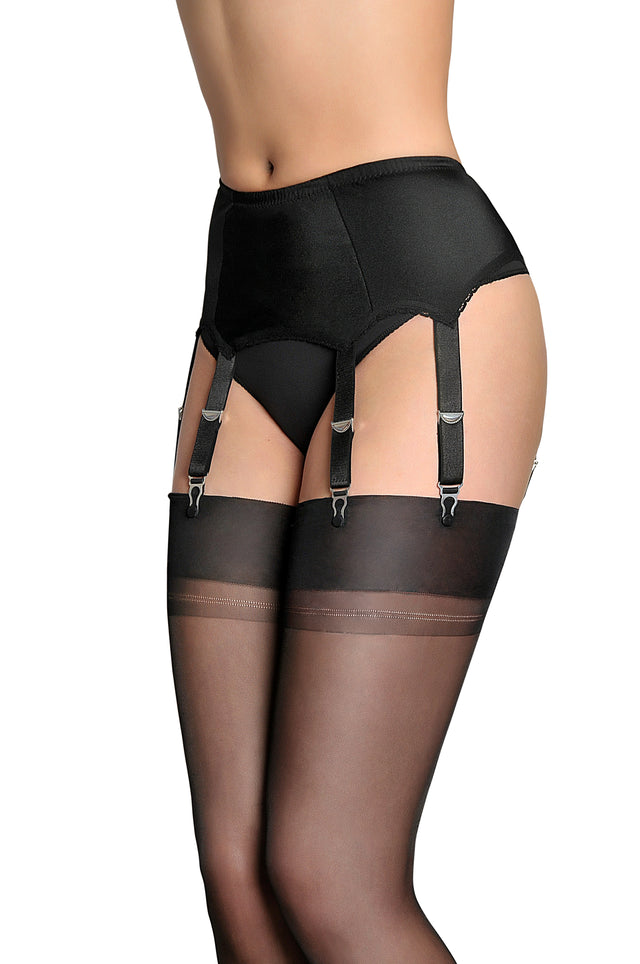 6 Strap Garter Belt With Smooth Panels - DDB