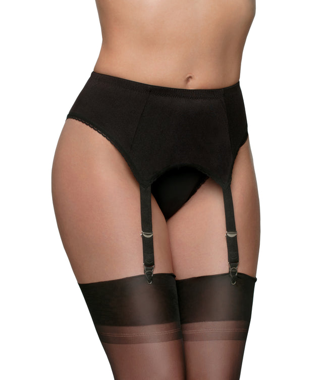 4 Strap Garter Belt With Smooth Panels - DDB