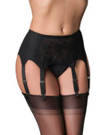 8 Strap Garter Belt in Black With Lace Panel - DDB