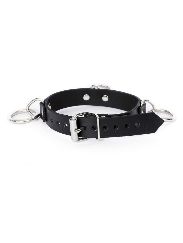Classic Triple Ring Leather Collar - Dark Desires Boutique