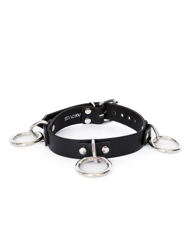 Classic Triple Ring Leather Collar - Dark Desires Boutique