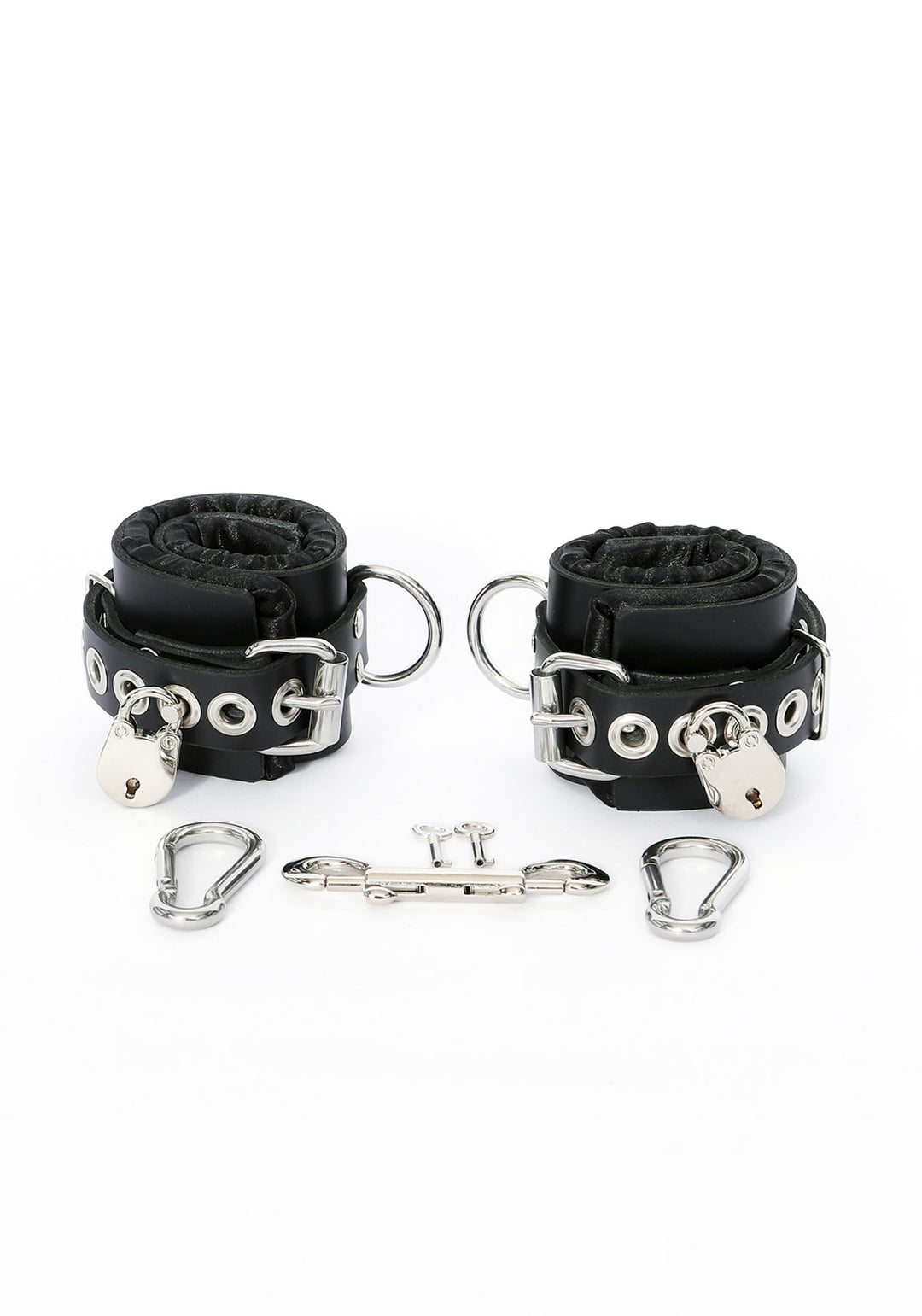 Locking Black Satin-Lined Leather Wrist and Ankle Cuffs - Dark Desires Boutique