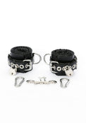 Locking Black Satin-Lined Leather Wrist and Ankle Cuffs - Dark Desires Boutique