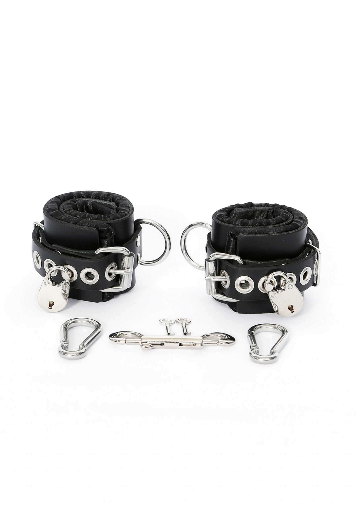 Locking Black Satin-Lined Leather Wrist and Ankle Cuffs - Dark Desires Boutique