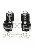 Locking Black Satin-Lined Leather Wrist and Ankle Cuffs - Dark Desires Boutique