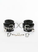 Locking Black Satin-Lined Leather Wrist and Ankle Cuffs - Dark Desires Boutique
