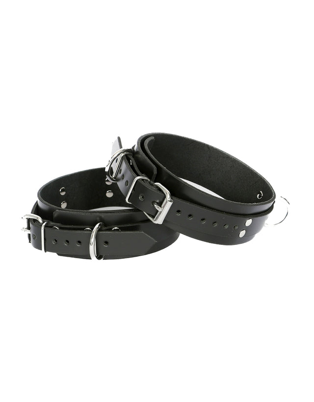 Unlined Black Leather Thigh Cuffs - Dark Desires Boutique