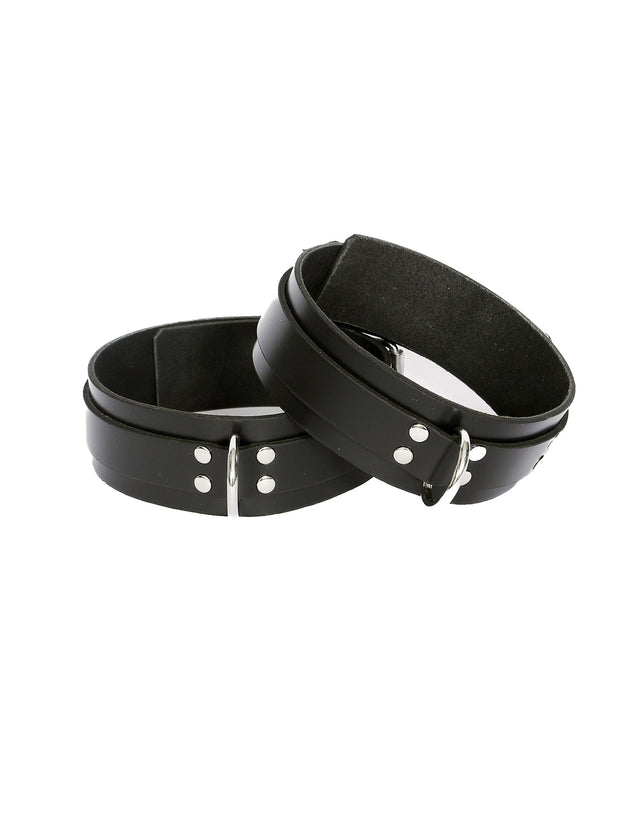 Unlined Black Leather Thigh Cuffs - Dark Desires Boutique