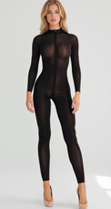 Black Sheer Footless Catsuit with Double Zipper - Dark Desires Boutique