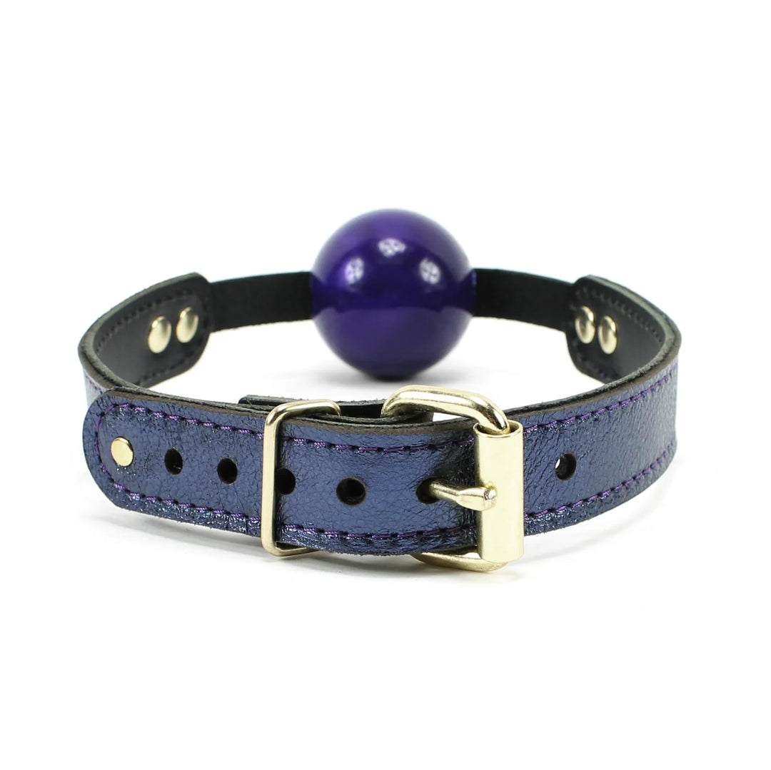Sonya Sapphire Metallic Special Edition Leather Ball Gag - Dark Desires Boutique