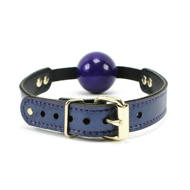 Sonya - Special Edition Metallic Sapphire Leather Ball Gag - Dark Desires Boutique