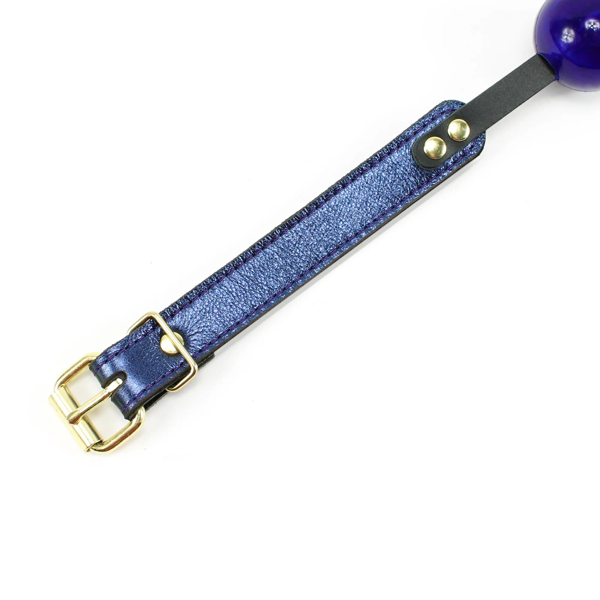 Sonya Sapphire Metallic Special Edition Leather Ball Gag - Dark Desires Boutique