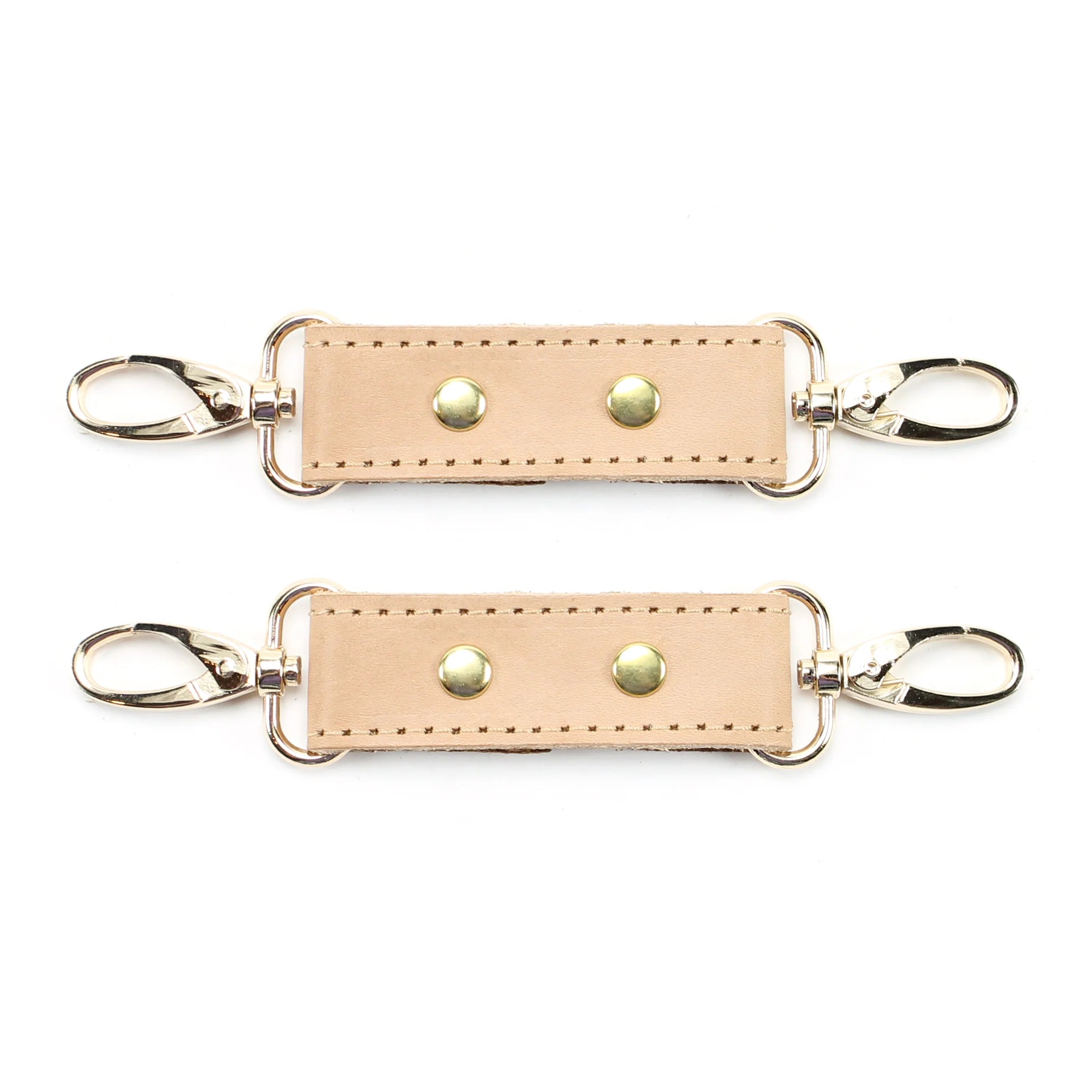 Galen Padded Champagne Leather Locking Wrist and Ankle Cuffs - Dark Desires Boutique