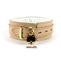 Galen Padded Champagne Leather Bondage Locking Collar & Leash Set - Dark Desires Boutique