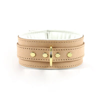 Galen - Champagne Padded Leather Locking Collar & Leash Set - Dark Desires Boutique