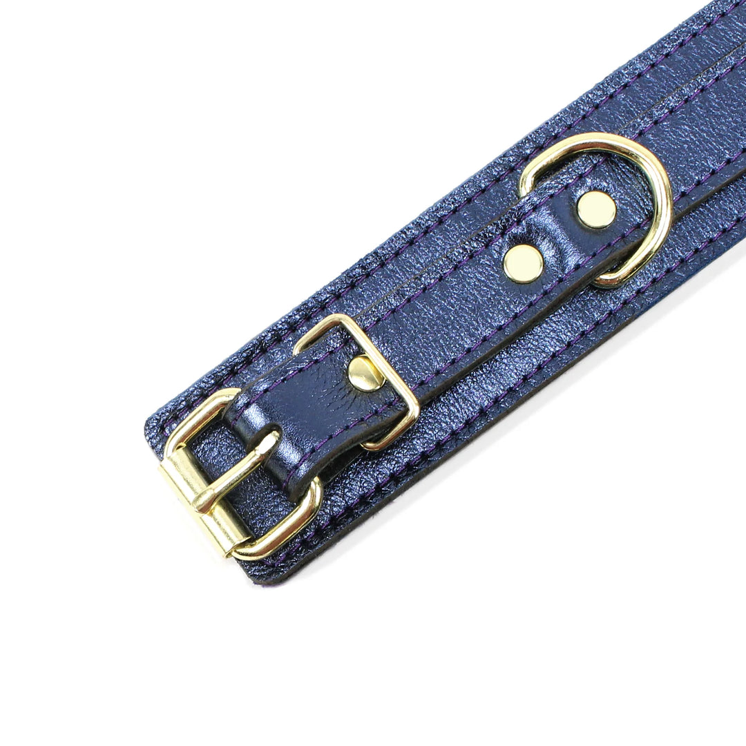 Sonya Sapphire Metallic Special Edition Leather Collar and Leash Set - Dark Desires Boutique