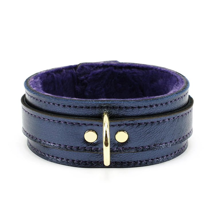 Sonya Sapphire Metallic Special Edition Leather Collar and Leash Set - Dark Desires Boutique