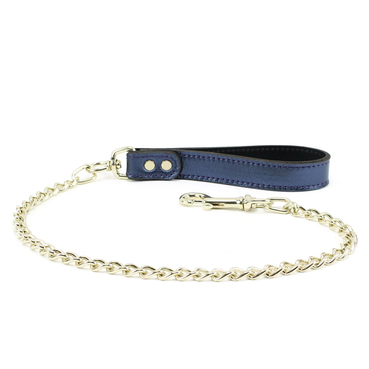 Sonya Sapphire Metallic Special Edition Leather Collar and Leash Set - Dark Desires Boutique