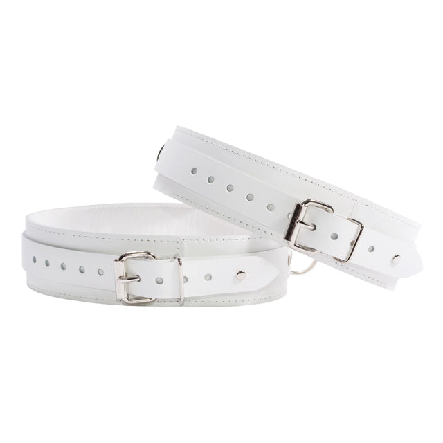 Frostine Ice White White Leather Thigh Cuff Restraints - Dark Desires Boutique