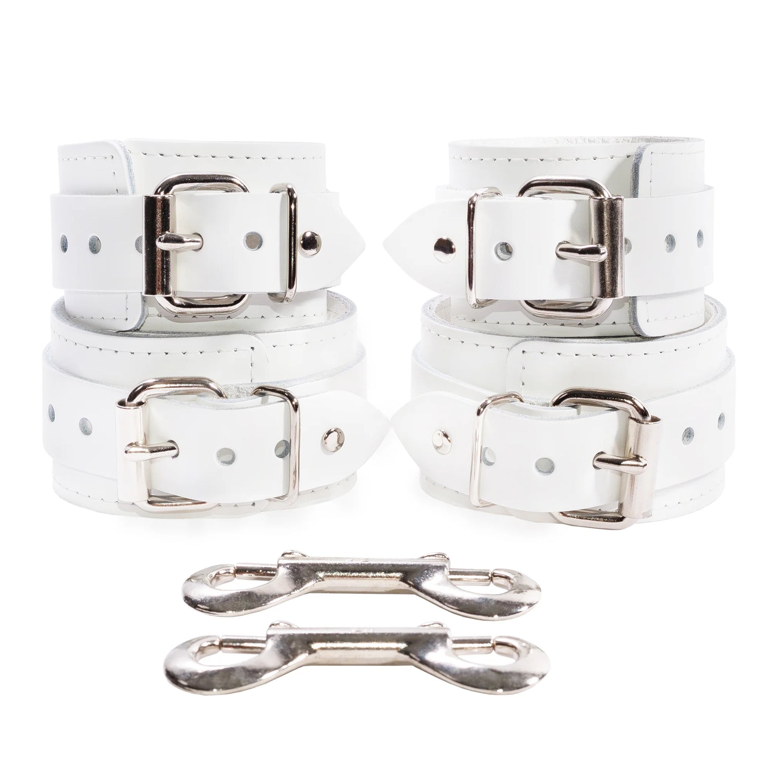 Frostine - Ice White Leather Wrist and Ankle Bondage Restraints - Dark Desires Boutique