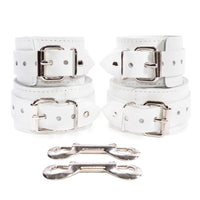 Frostine - Ice White Leather Wrist and Ankle Bondage Restraints - Dark Desires Boutique