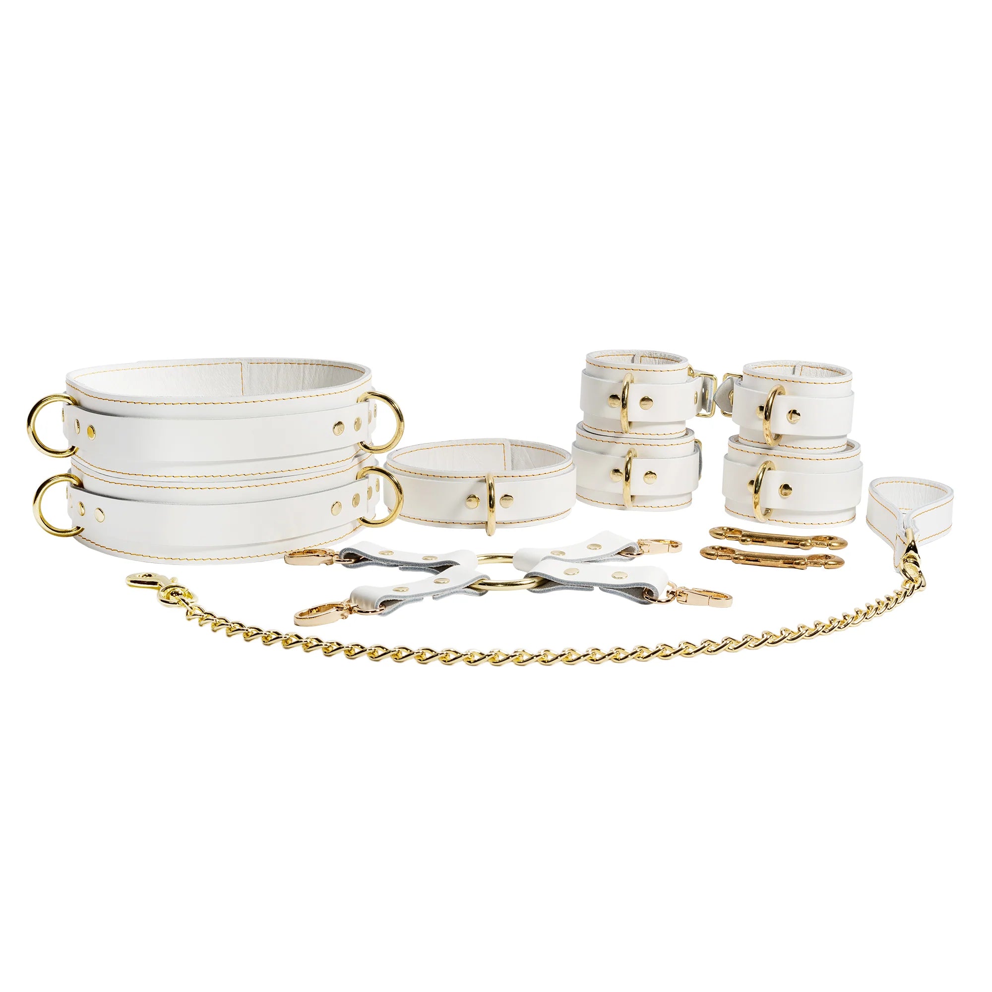Frostine Luxury White Leather Wrist and Ankle Cuff Set - Dark Desires Boutique