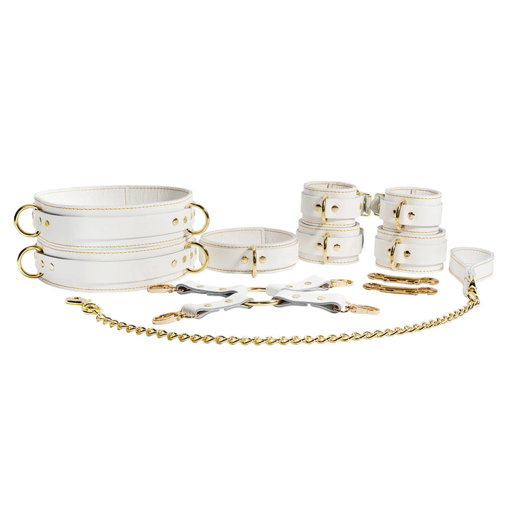 Frostine Luxury White Leather Wrist and Ankle Cuff Set - Dark Desires Boutique