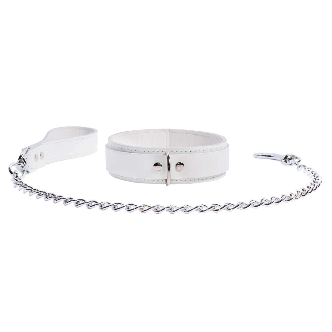 Frostine Luxury White BDSM Collar and Leash Set - Dark Desires Boutique