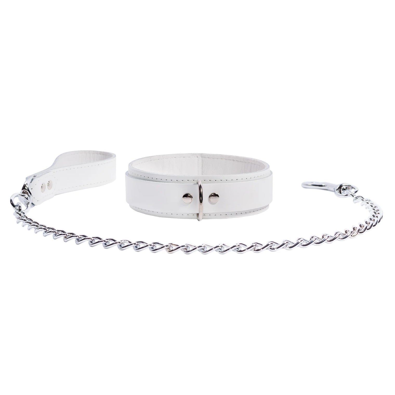 Frostine - Ice White Leather Collar and Leash Set - Dark Desires Boutique