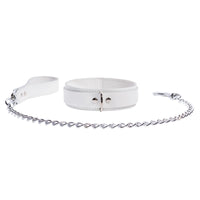 Frostine - Ice White Leather Collar and Leash Set - Dark Desires Boutique