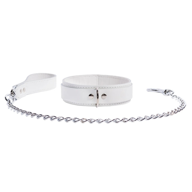 Frostine - Ice White Leather Collar and Leash Set - Dark Desires Boutique