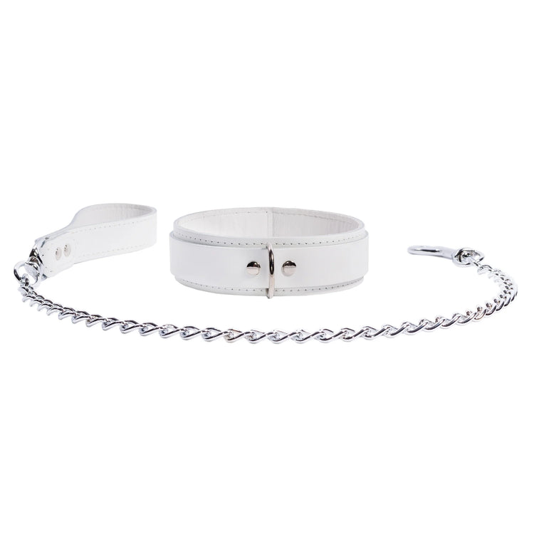 Frostine Luxury White BDSM Collar and Leash Set - Dark Desires Boutique