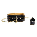 Theodora - Black and Gold Padded Leather BDSM Sub Collar and Leash Set - Dark Desires Boutique