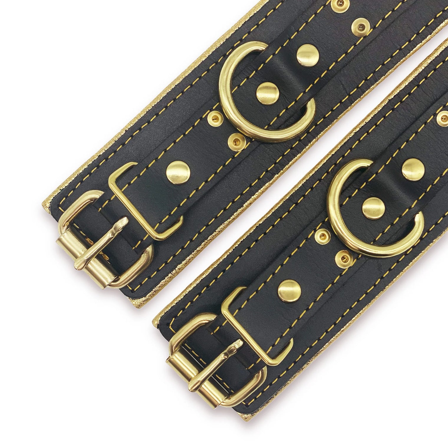 Theodora - Black and Gold Leather Restraint Collection - Dark Desires Boutique