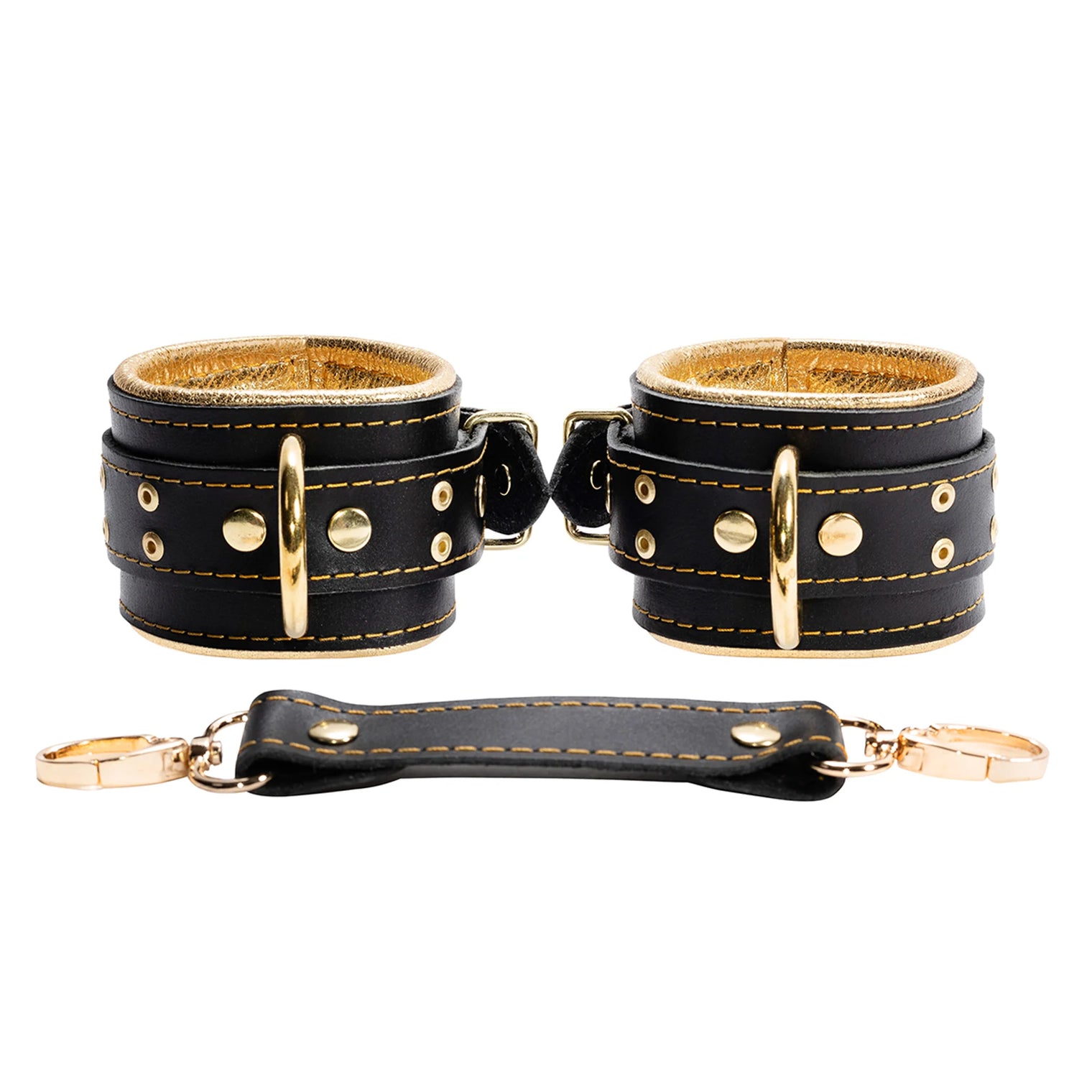 Theodora - Black and Gold Leather Restraint Collection - Dark Desires Boutique