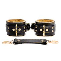 Theodora - Black and Gold Leather Restraint Collection - Dark Desires Boutique