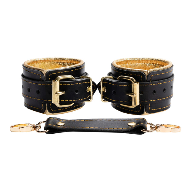 Theodora - Black and Gold Leather Restraint Collection - Dark Desires Boutique