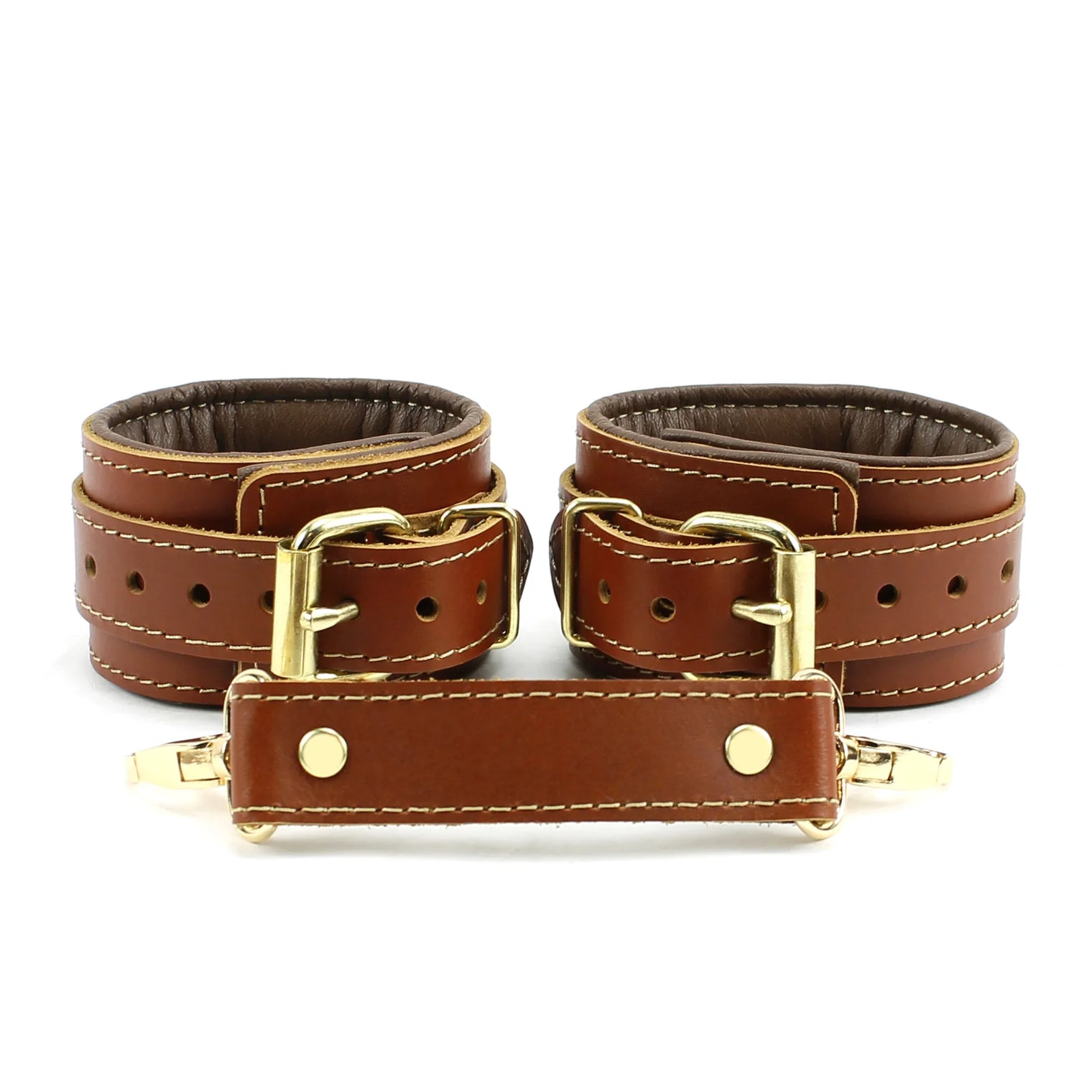Finn - Mocha Padded Leather Wrist and Ankle Restraints - Dark Desires Boutique