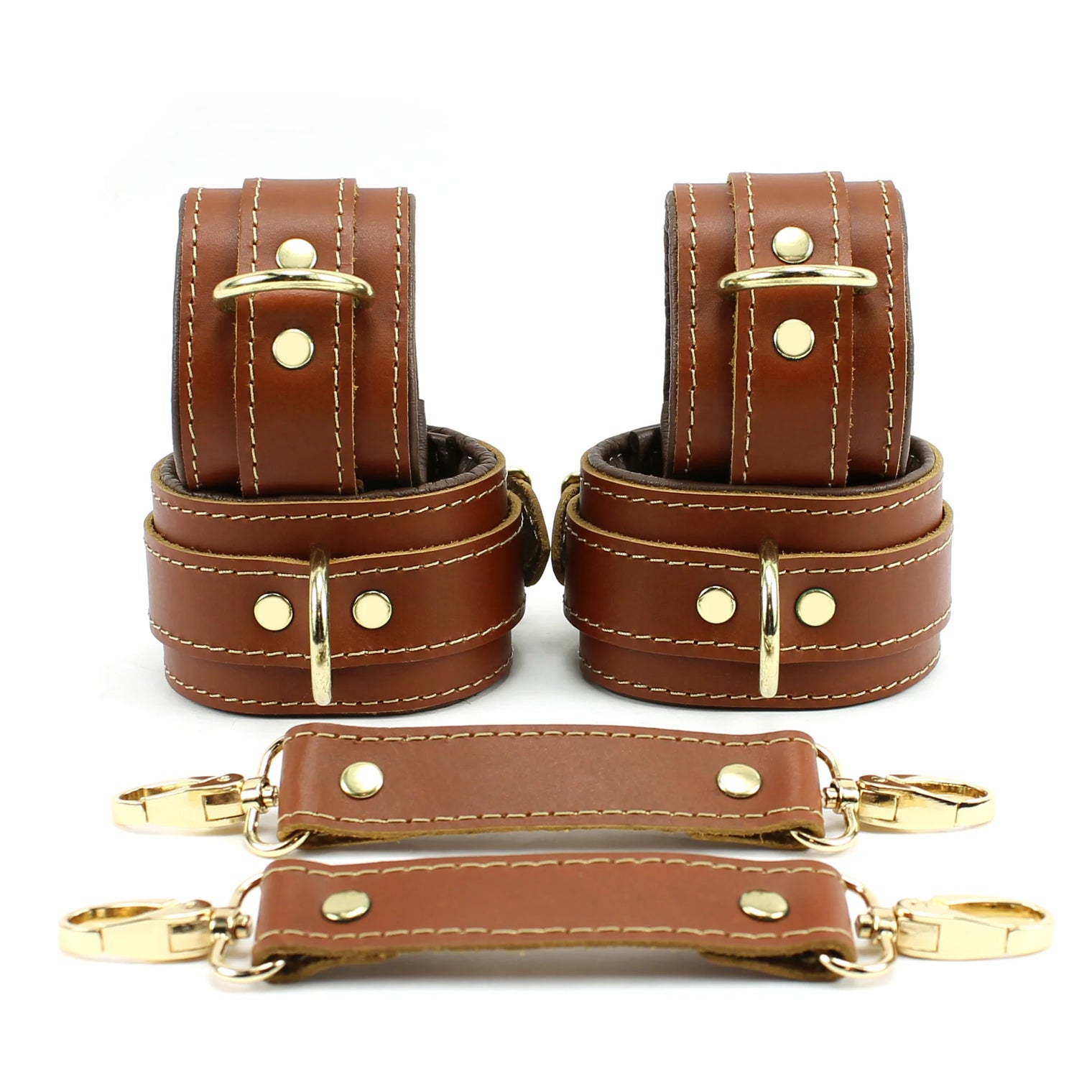 Finn - Mocha Padded Leather Wrist and Ankle BDSM Restraints - Dark Desires Boutique